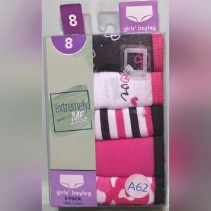 NWT Girls 5 Pair Extremely Me! Pink/Black 100% cotton Boyleg Panties Size 8